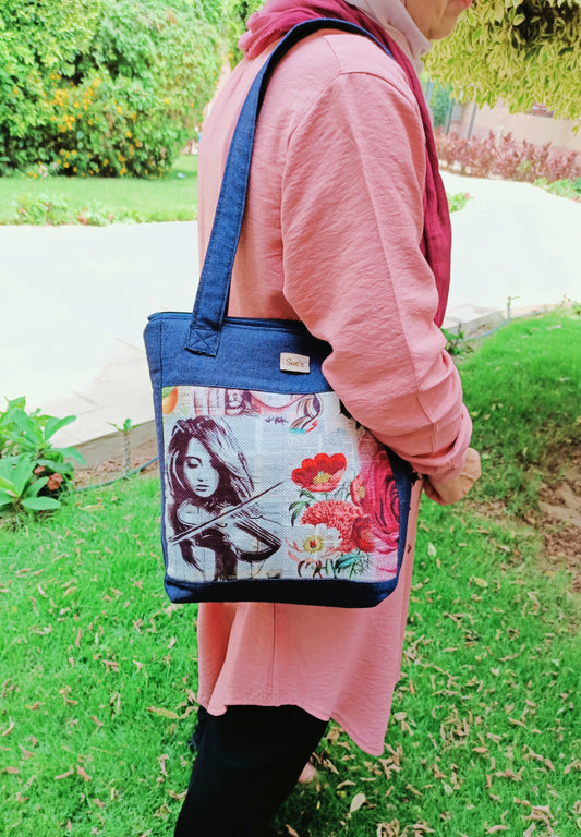 Denim Violen Tote Bag 40*35 cm