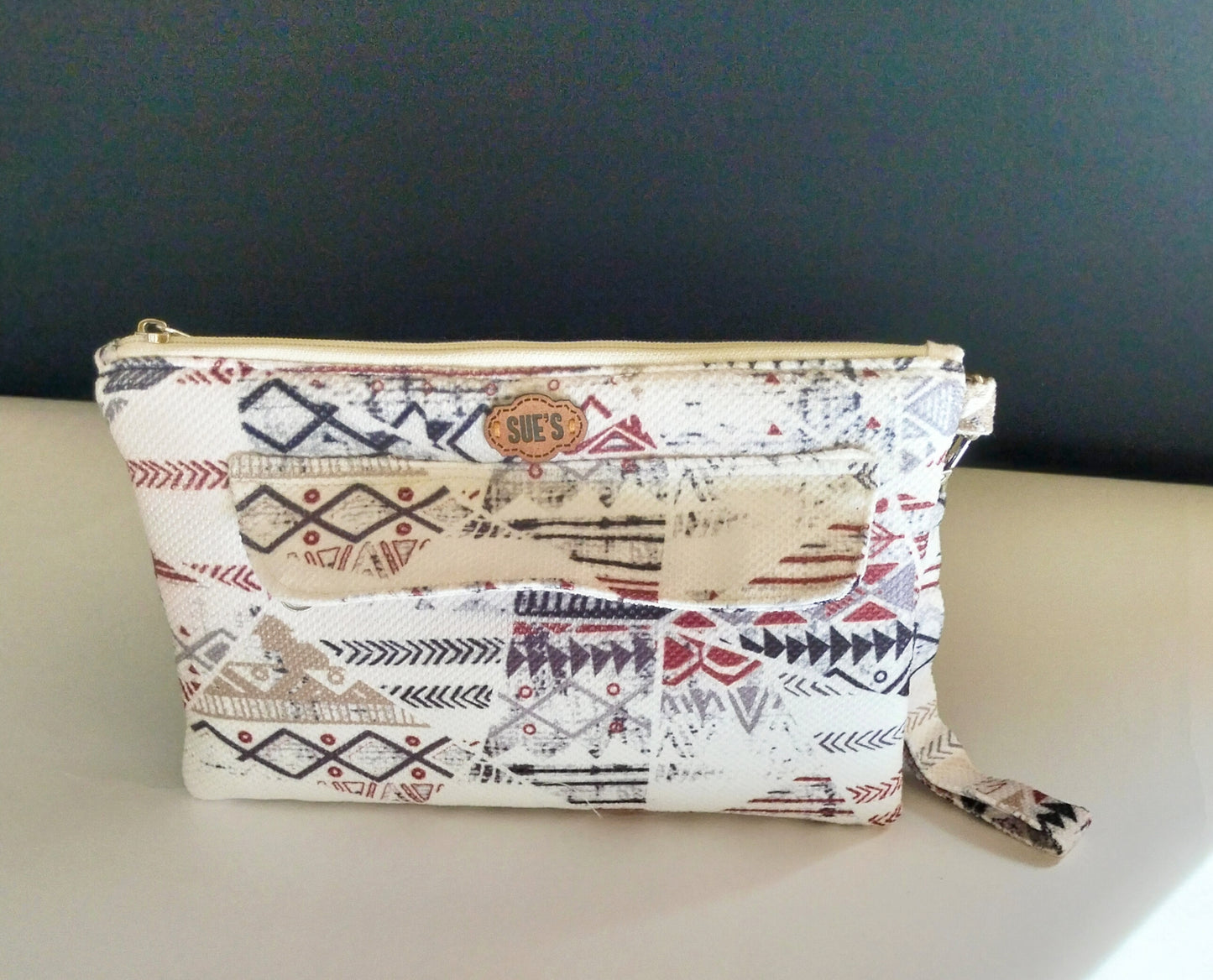 white geometric handmade Clutch ح