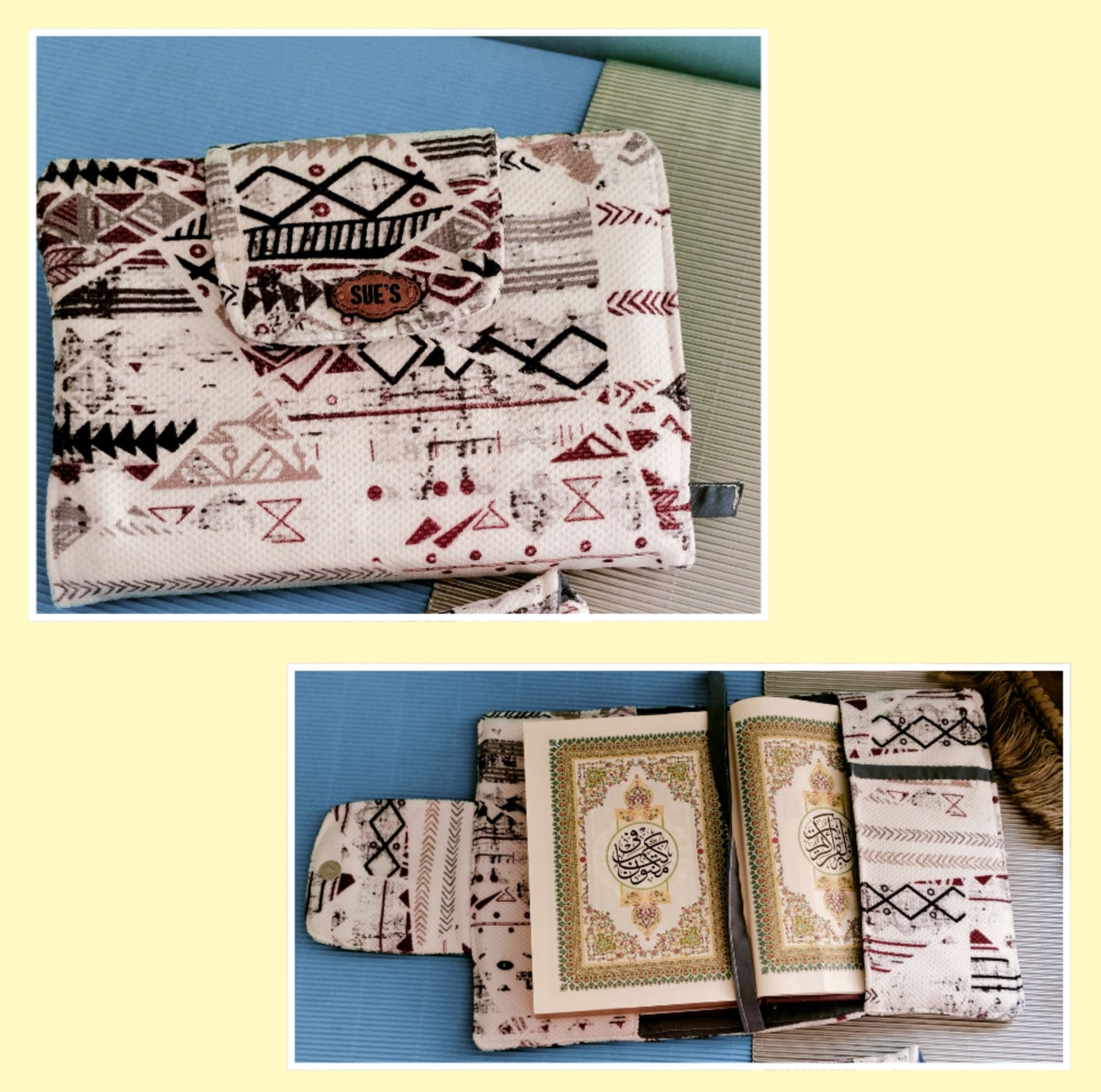 White geometric big Mus7af cover 25*18cm