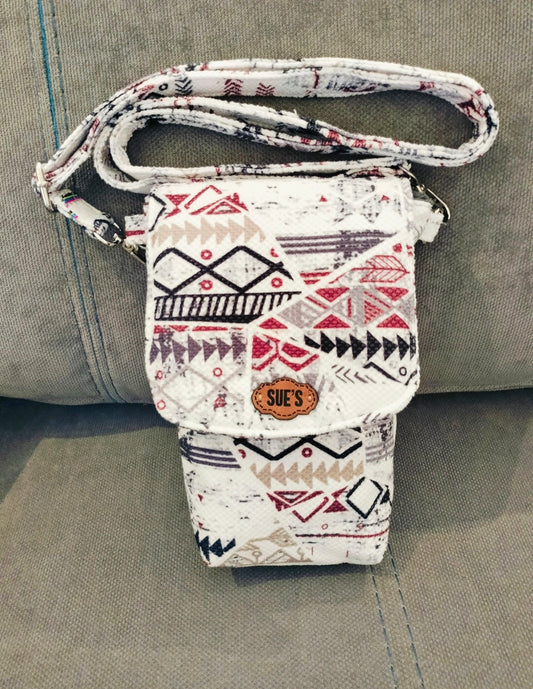 White geometric Mobil Cross Bag