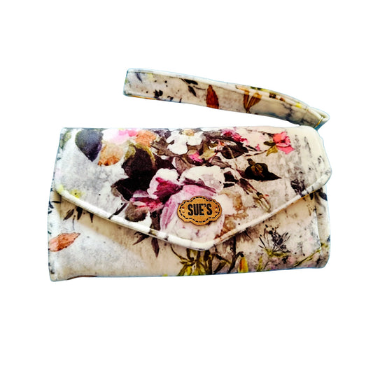 white flowers Velvet Large Wallet