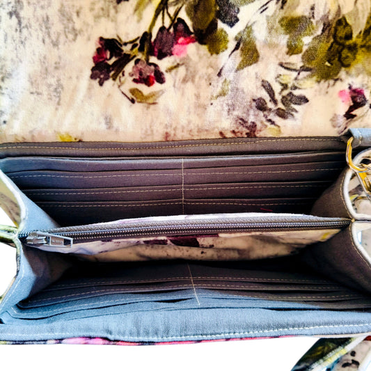 white flowers Velvet big Wallet