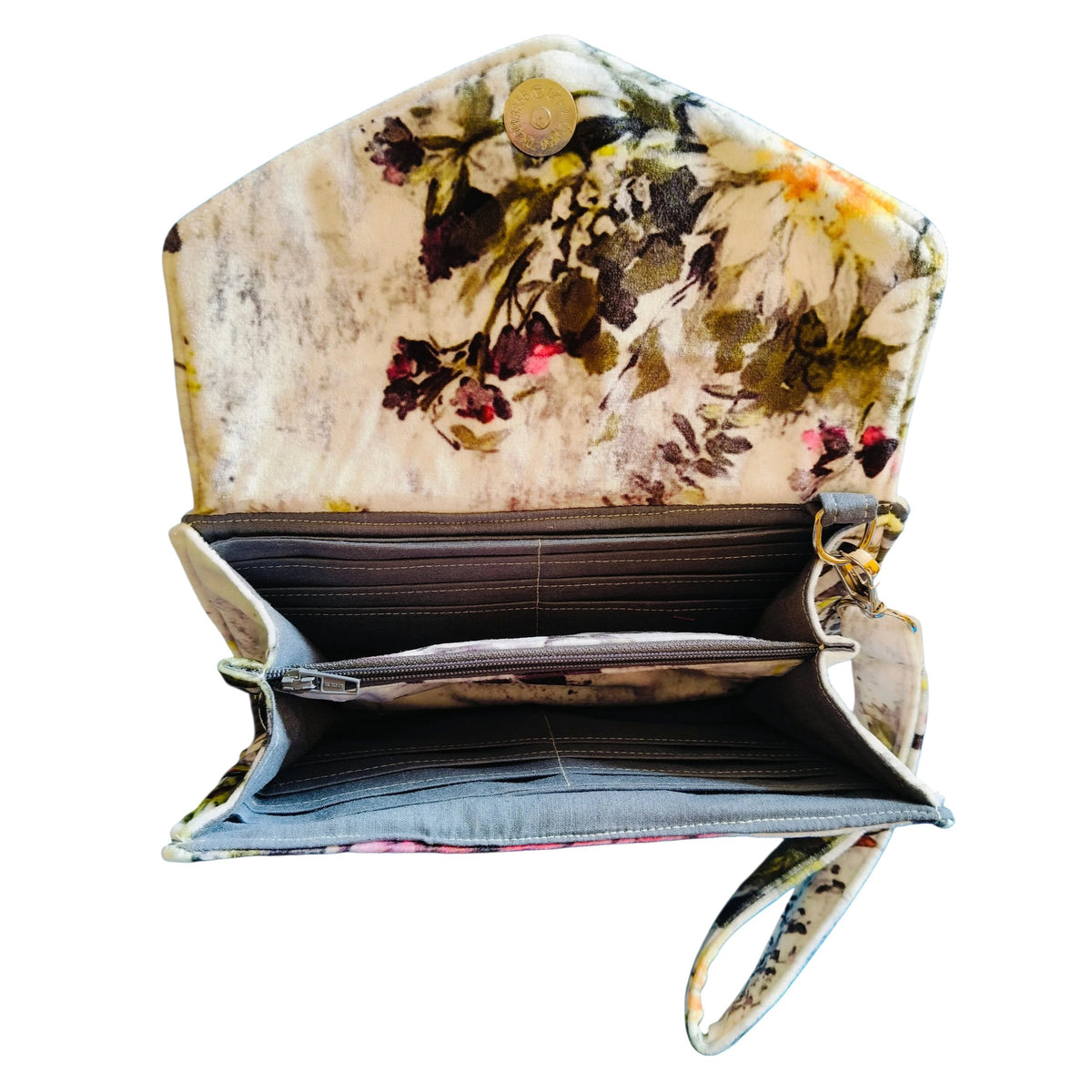 white flowers Velvet Large Wallet