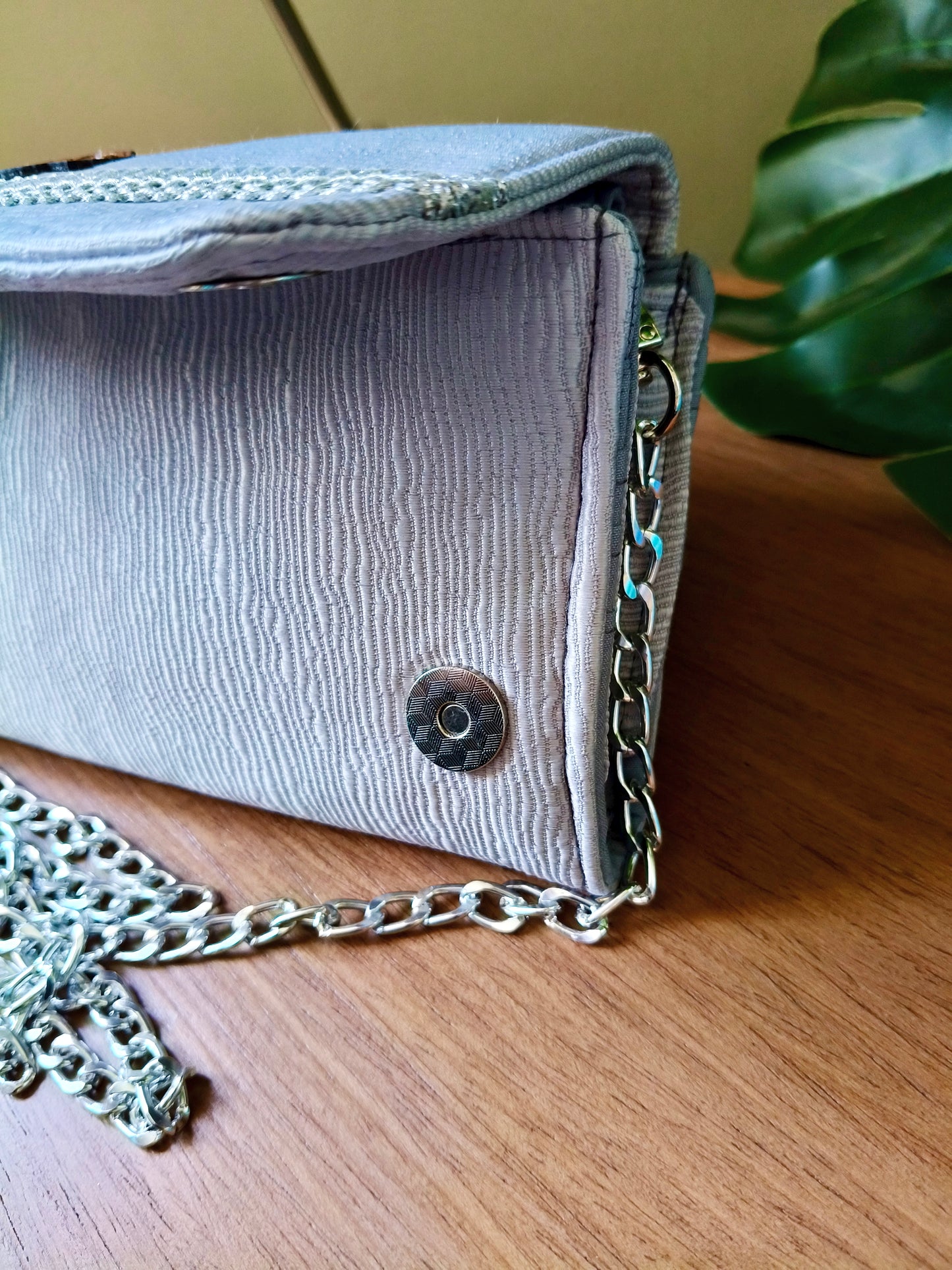 silver evening big Wallet with chain Cross hand