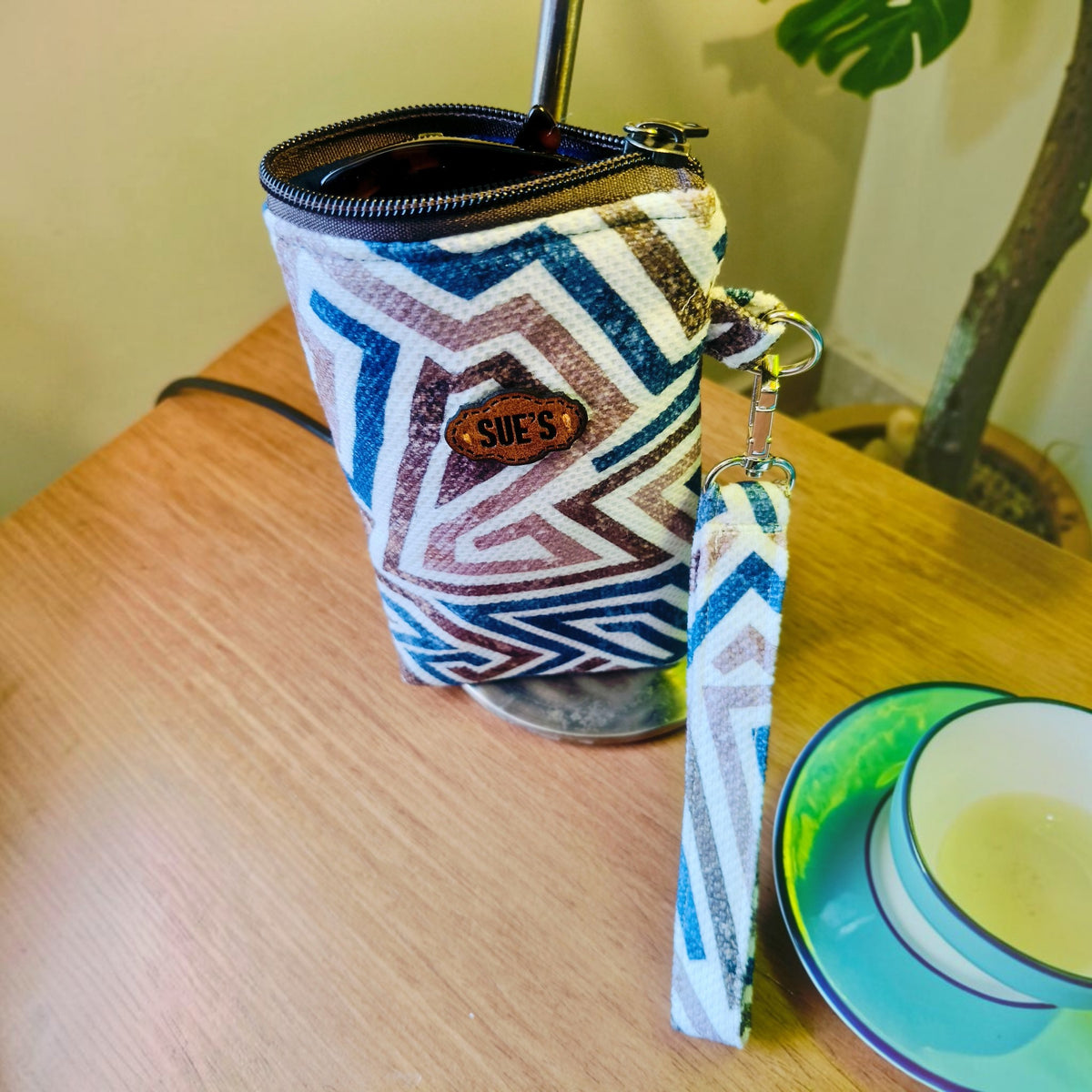 blue geometric long Glasses Case