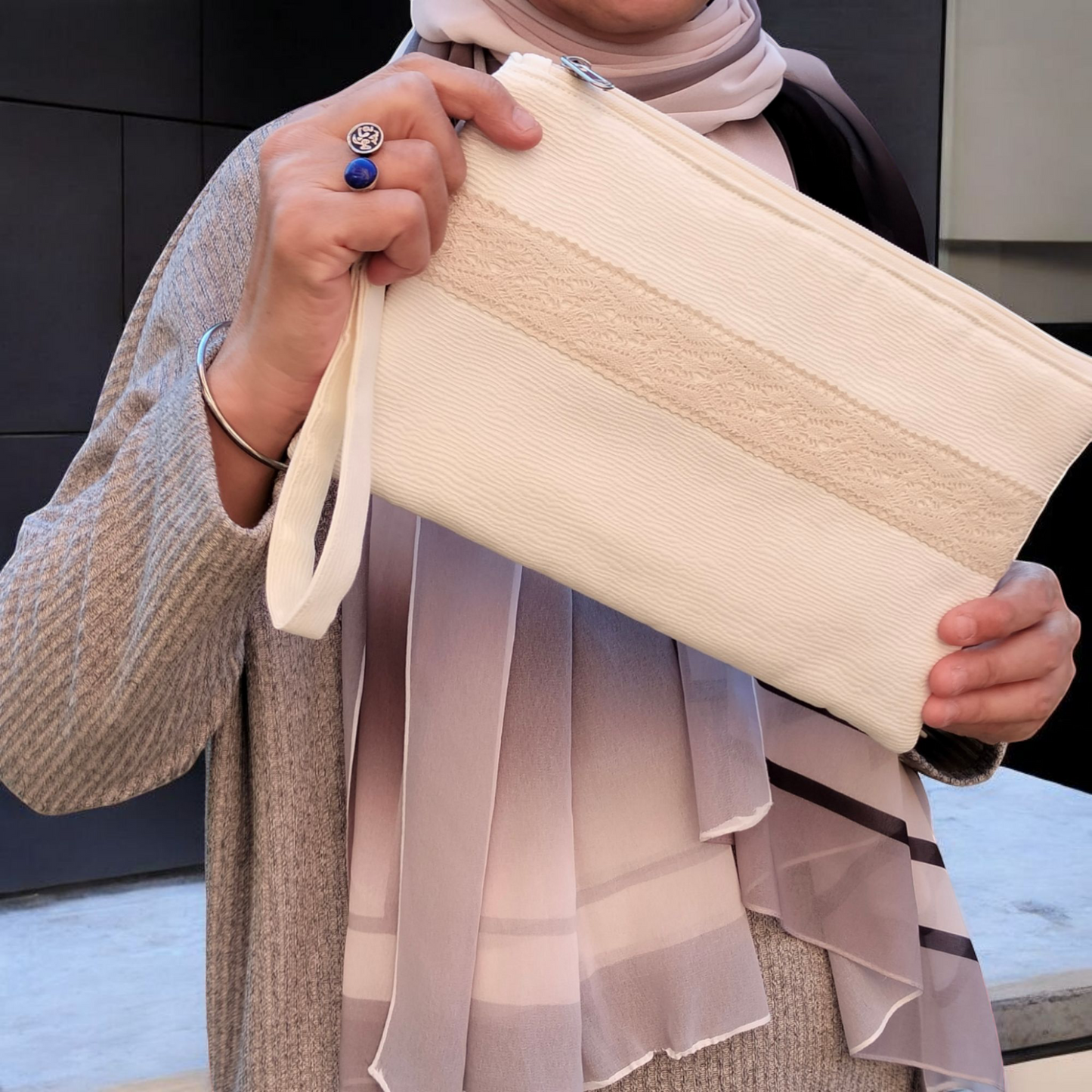 Off white withe lace handmade Clutch