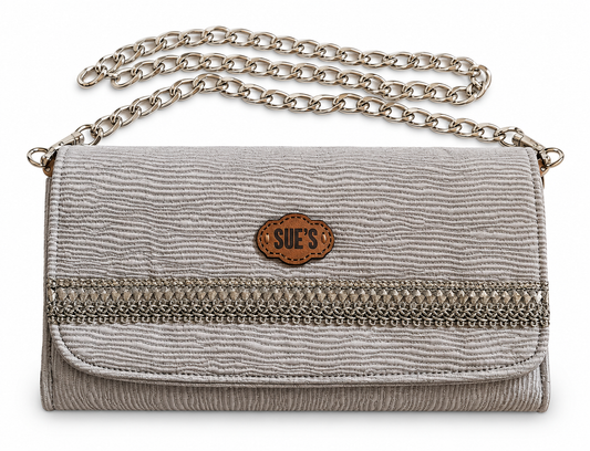 silver evening big Wallet with chain Cross hand
