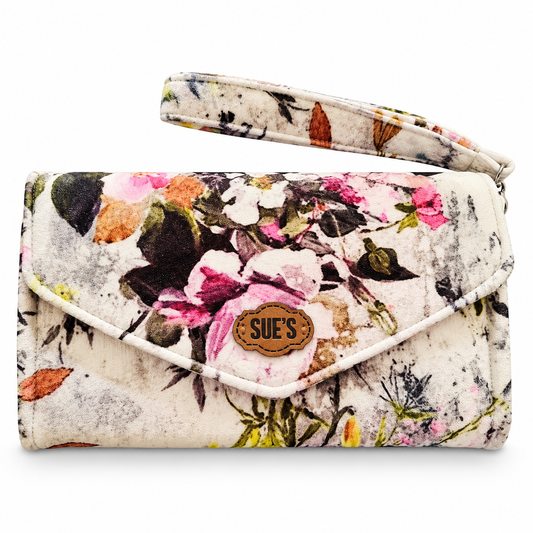 white flowers Velvet Large Wallet