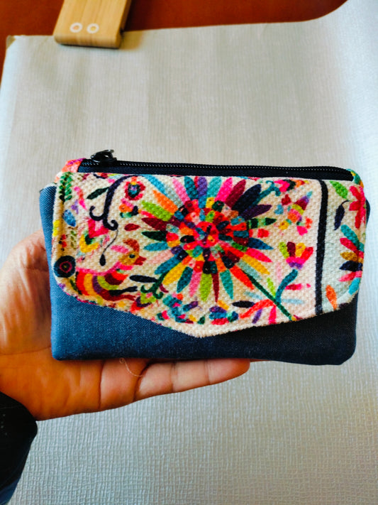 Jeans with embroidery design trifold wallet