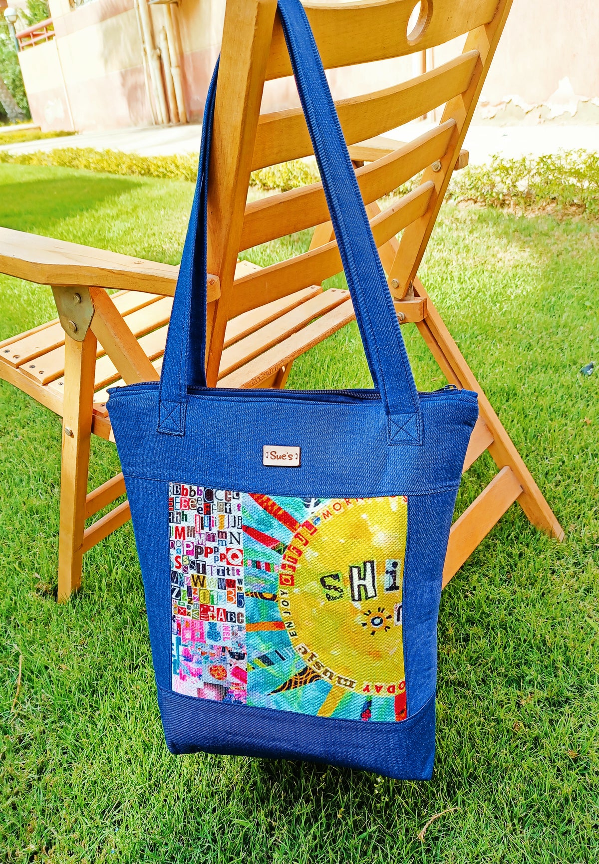 Denim Sun Rays Tote Bag 40*35cm