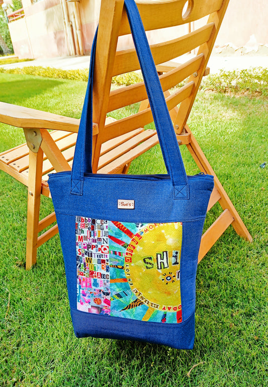 Denim Sun Rays Tote Bag 40*35cm