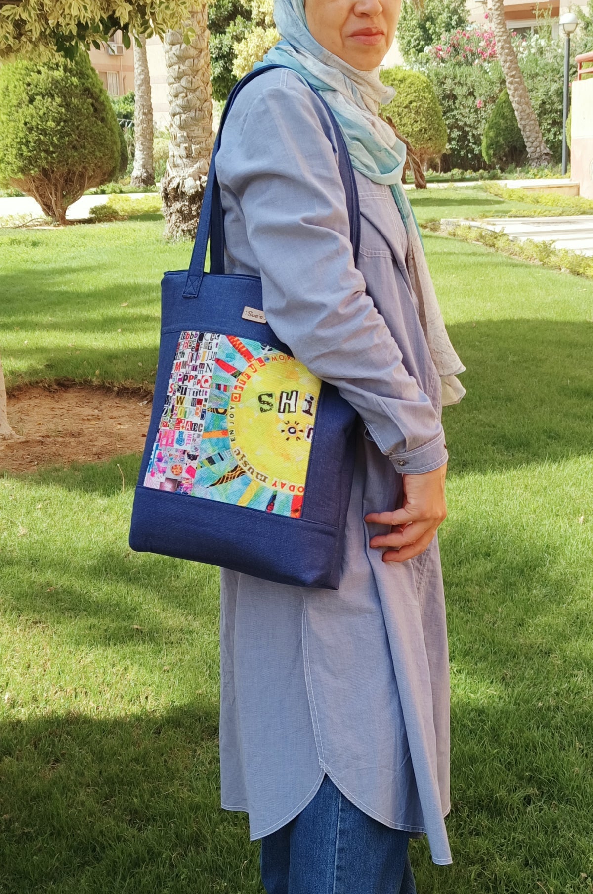 Denim Sun Rays Tote Bag 40*35cm