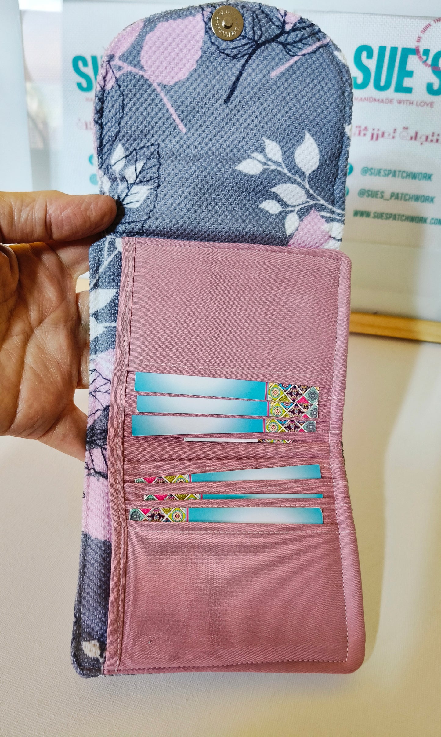 Gray & pink Small  Wallet 12*11 cm