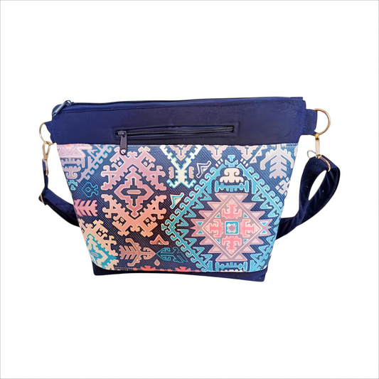 Deep blue Geometric,black crossbag 40*30cm