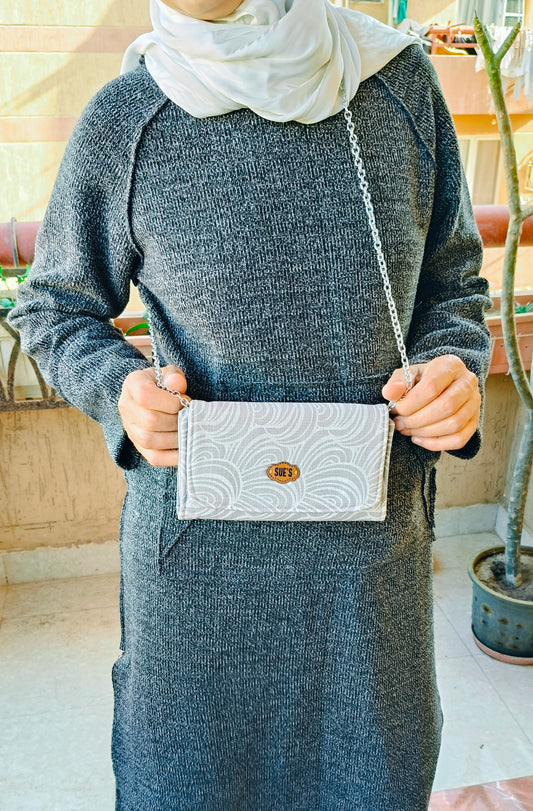 soft beige   big Wallet with  chain Cross hand