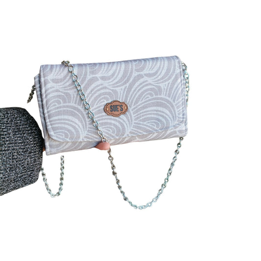 soft beige   big Wallet with  chain Cross hand