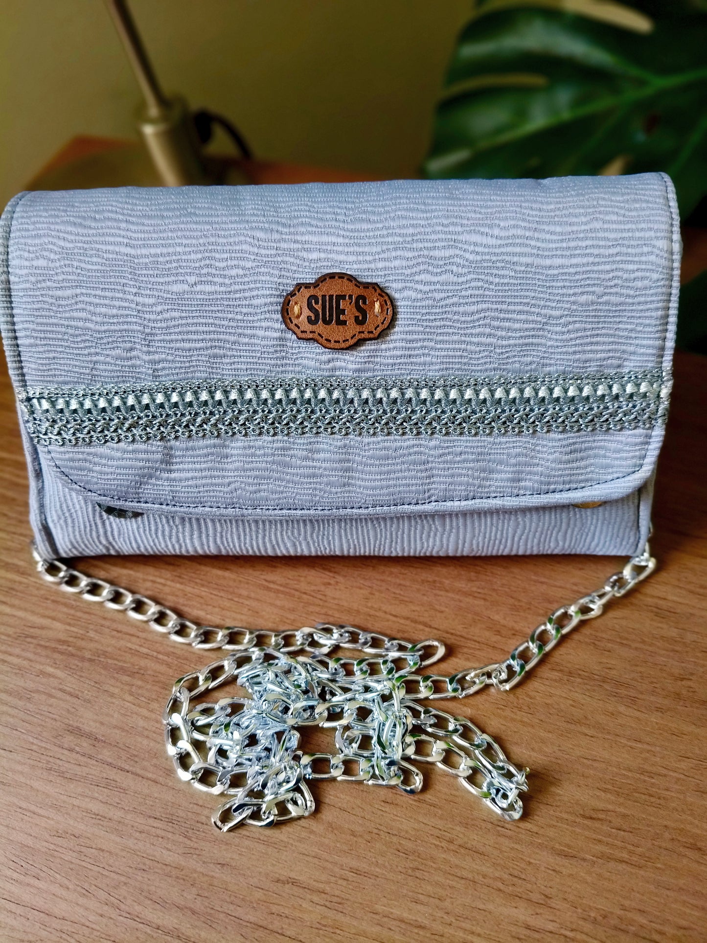 silver evening big Wallet with  chain Cross hand