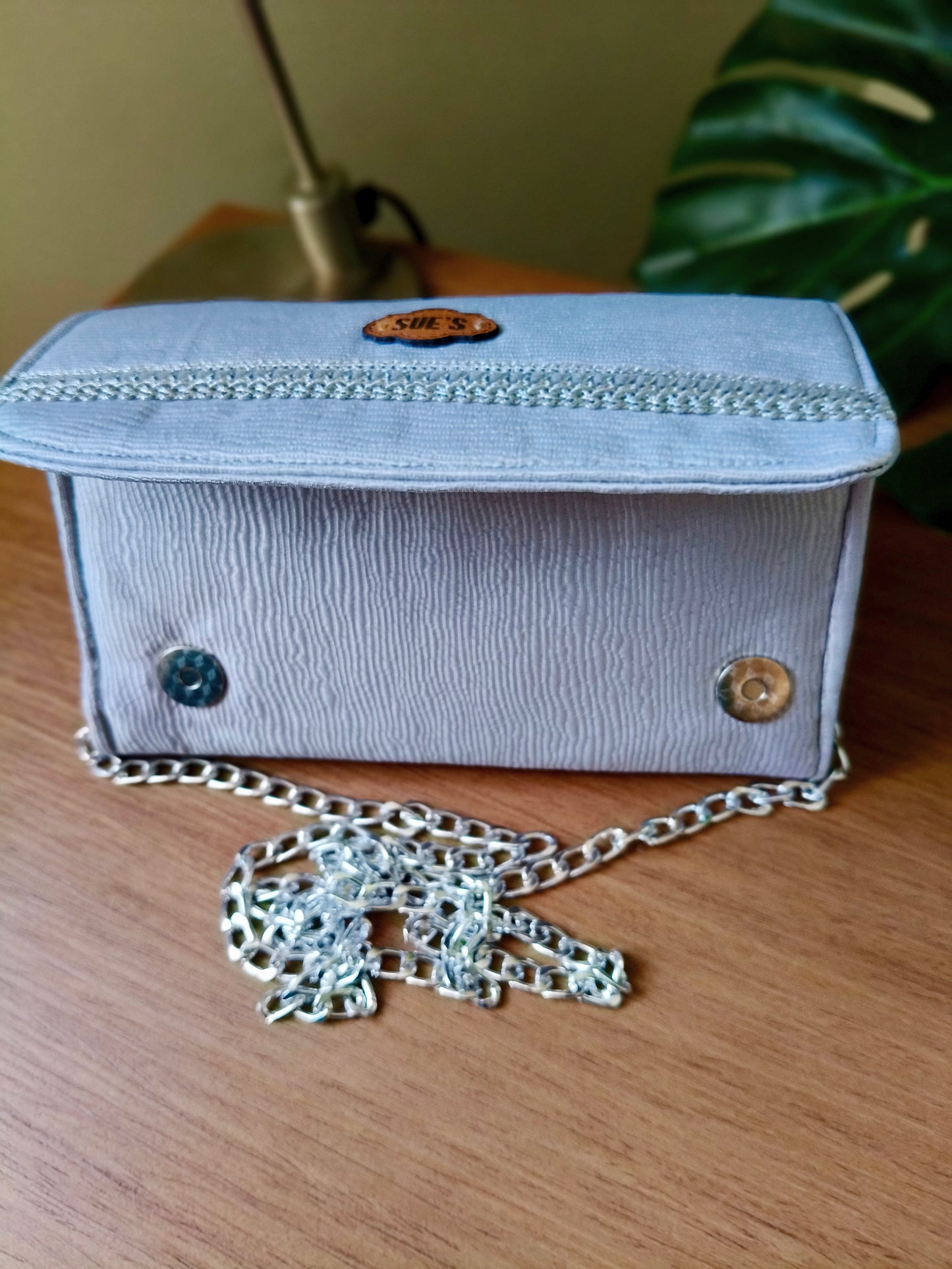 silver evening big Wallet with  chain Cross hand