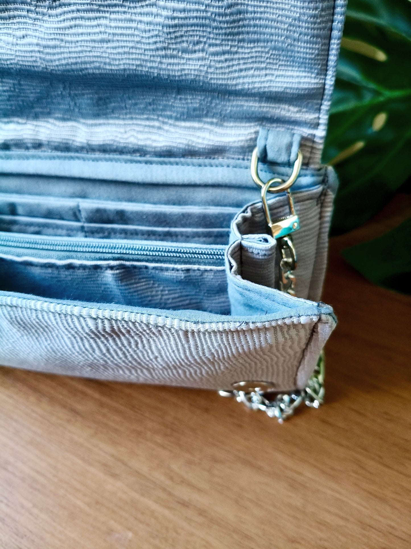 silver evening big Wallet with  chain Cross hand