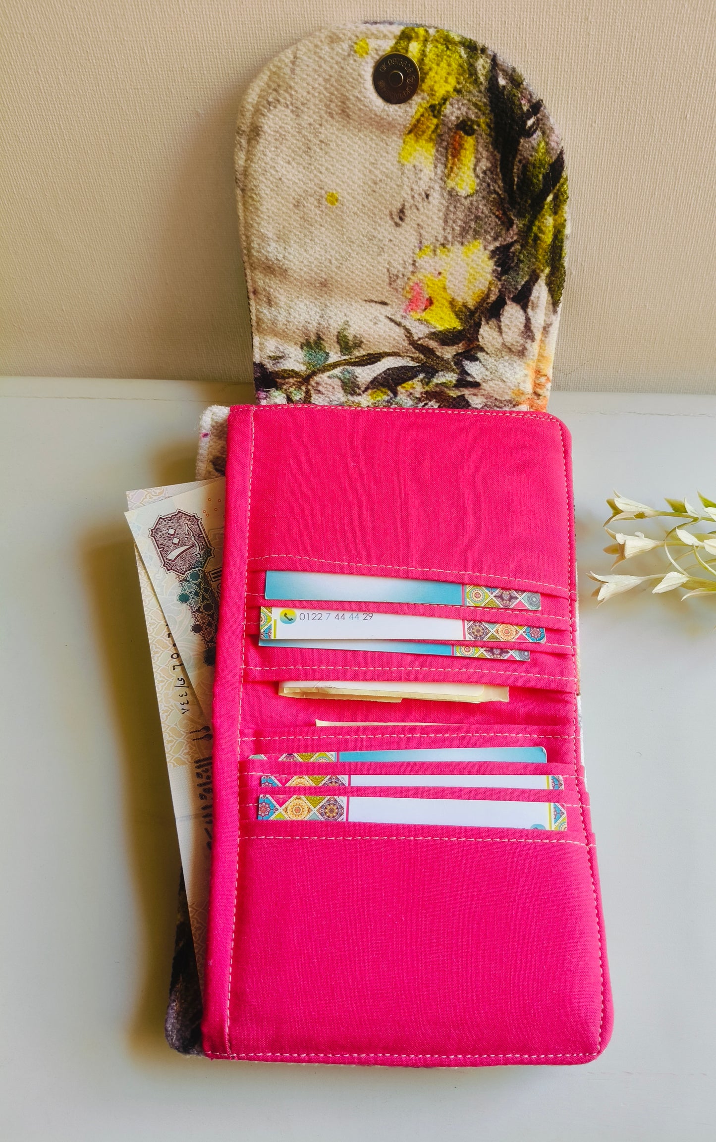 white flowers card Wallet 12*11 Cm
