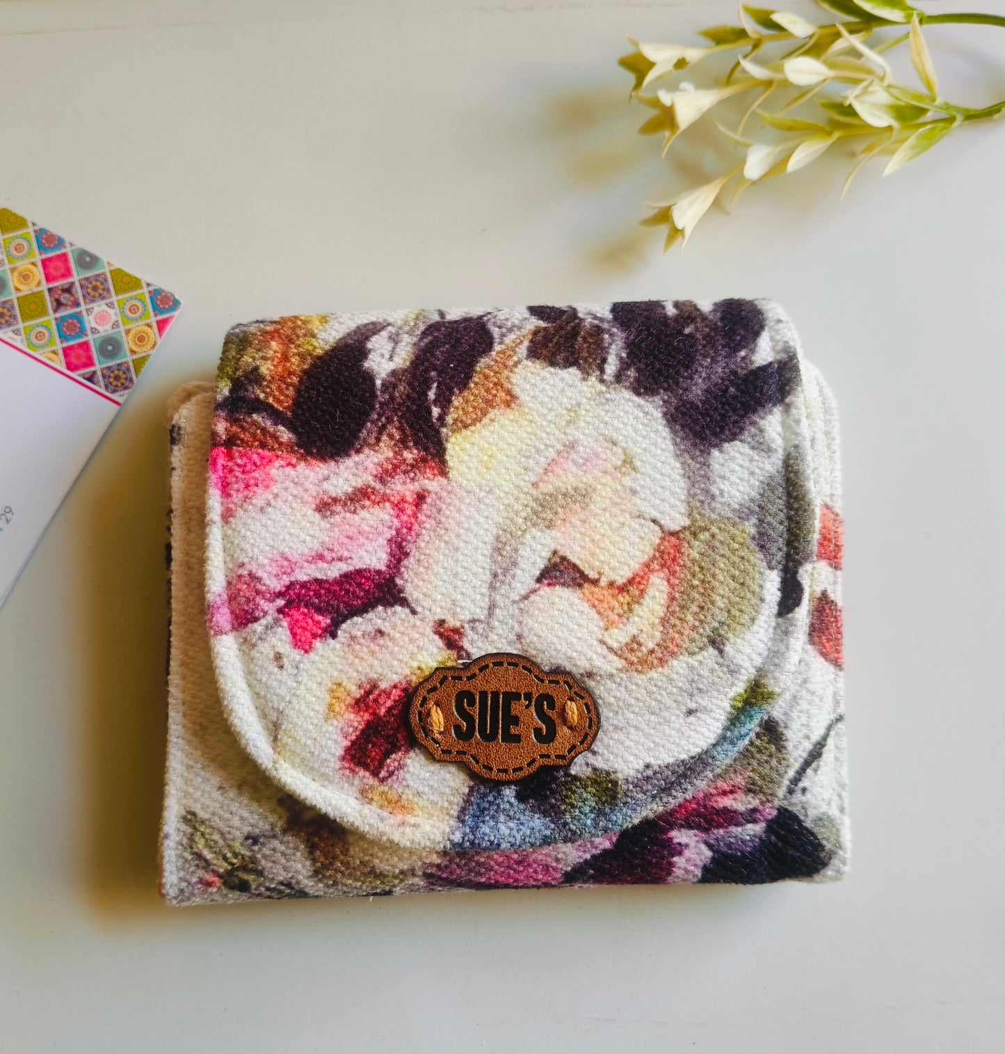 white flowers card Wallet 12*11 Cm