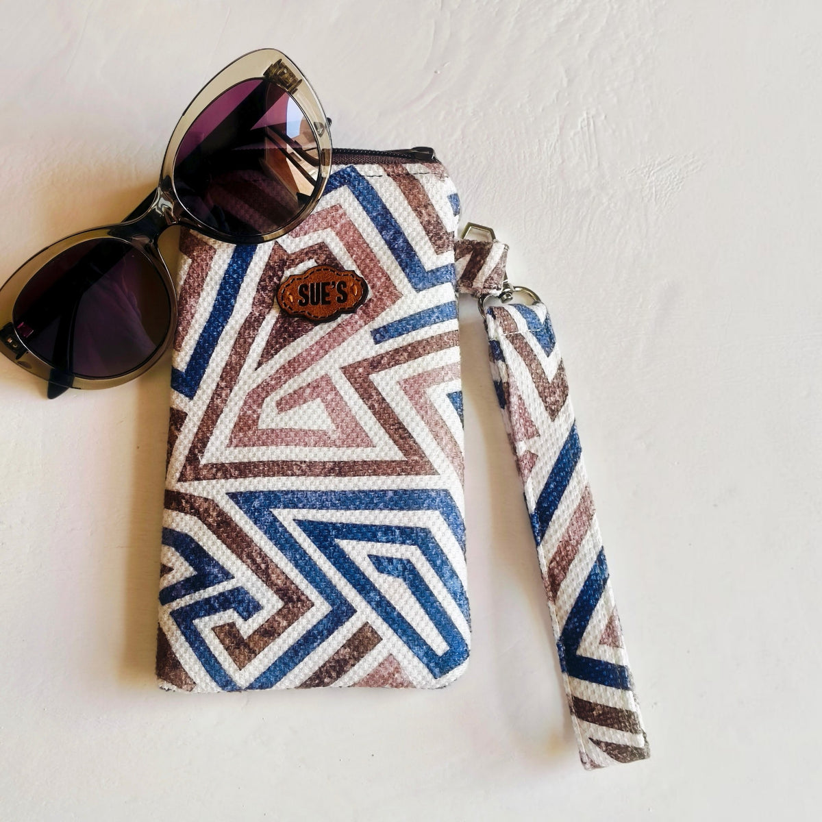 blue geometric long Glasses Case