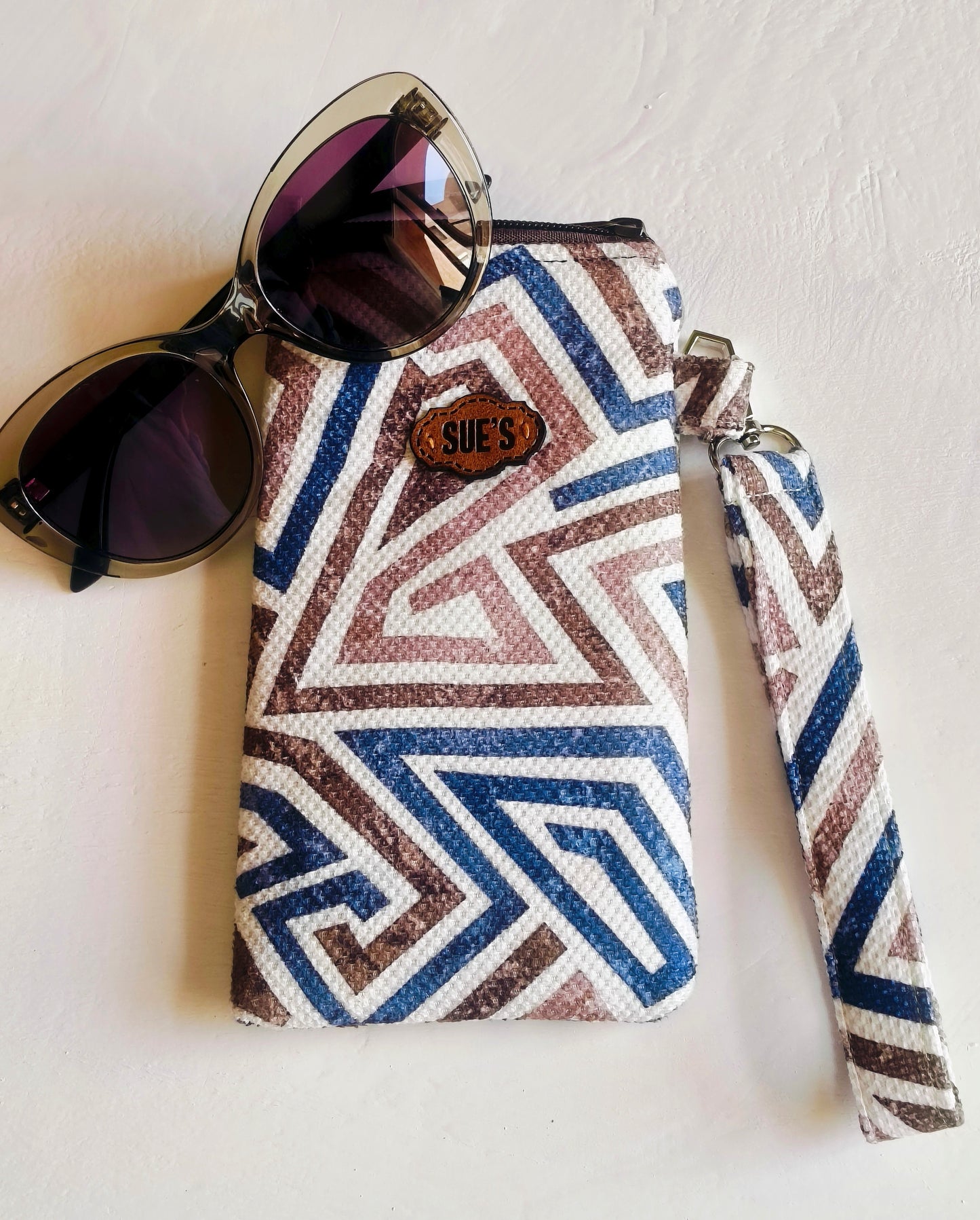 blue geometric long Glasses Case