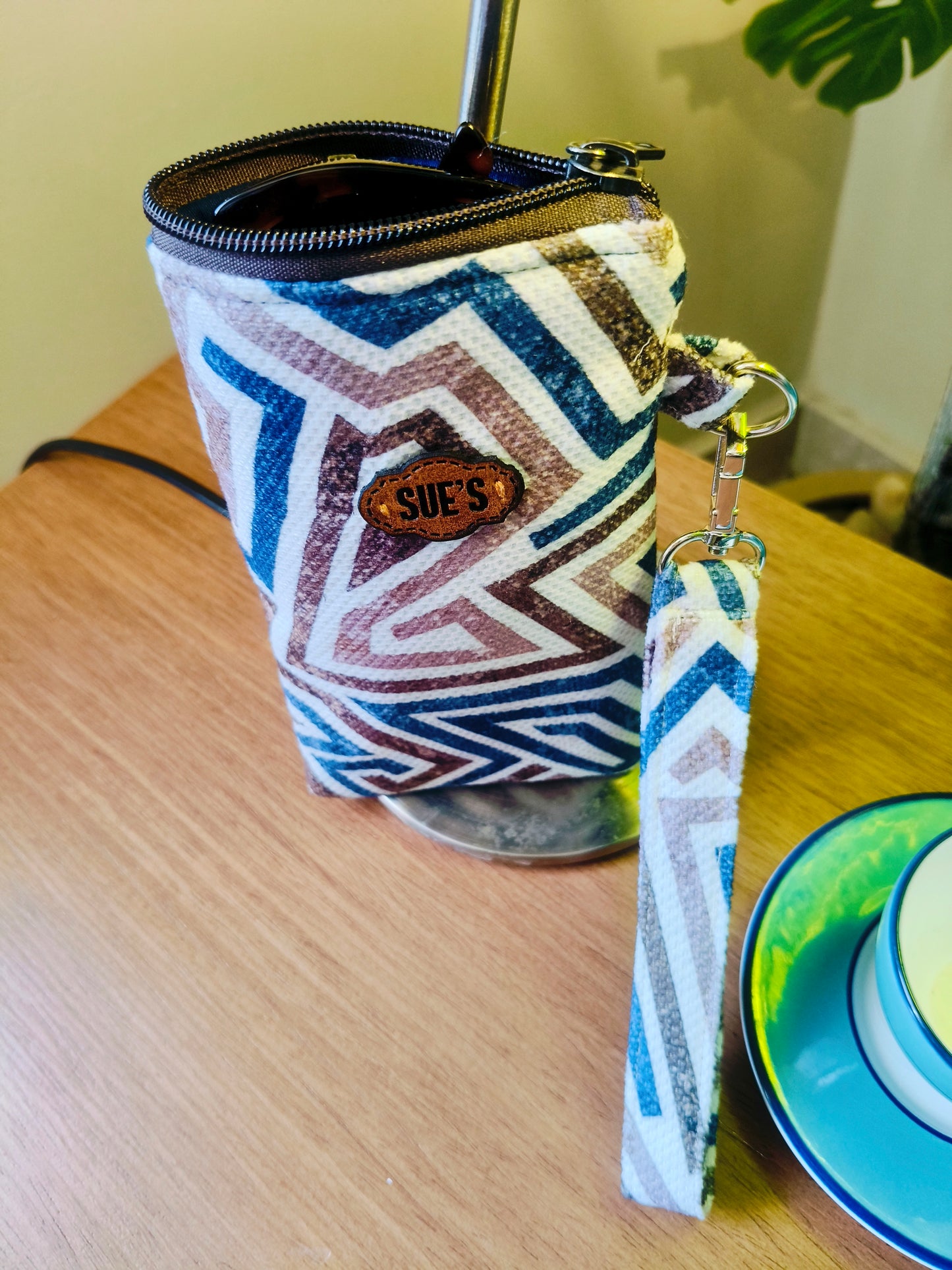 blue geometric long Glasses Case