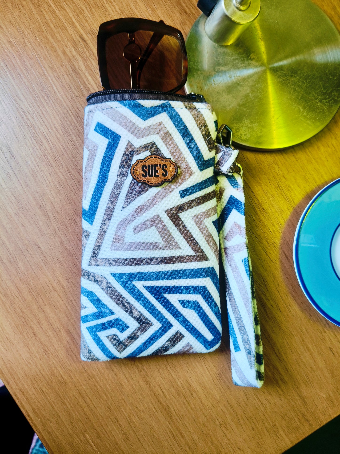blue geometric long Glasses Case