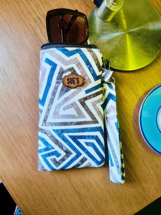 blue geometric long Glasses Case