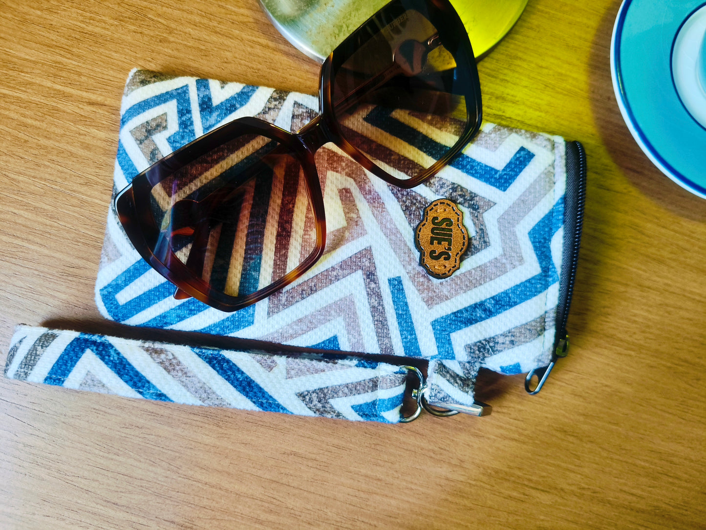blue geometric long Glasses Case
