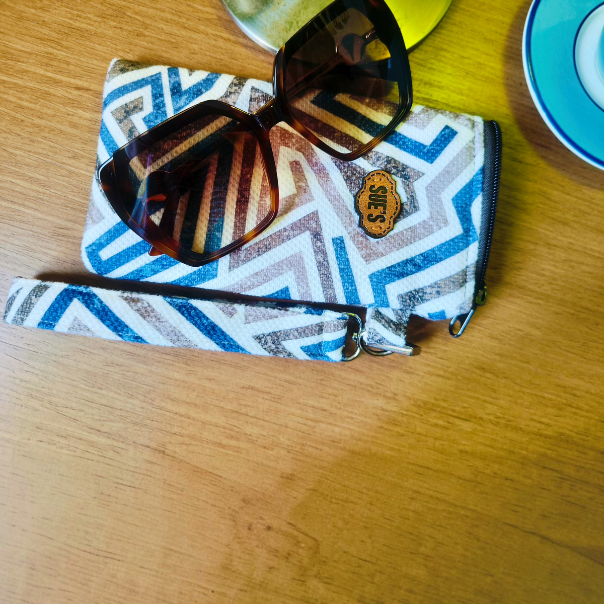 blue geometric long Glasses Case