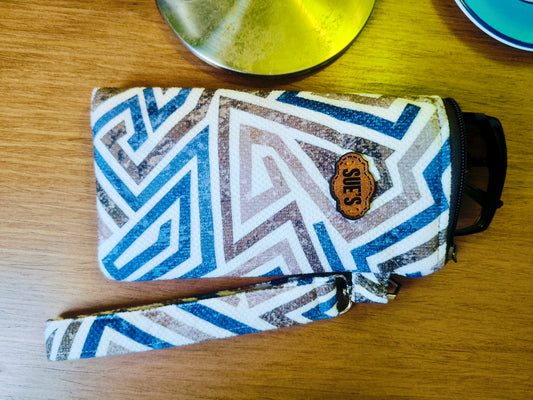 blue geometric long Glasses Case