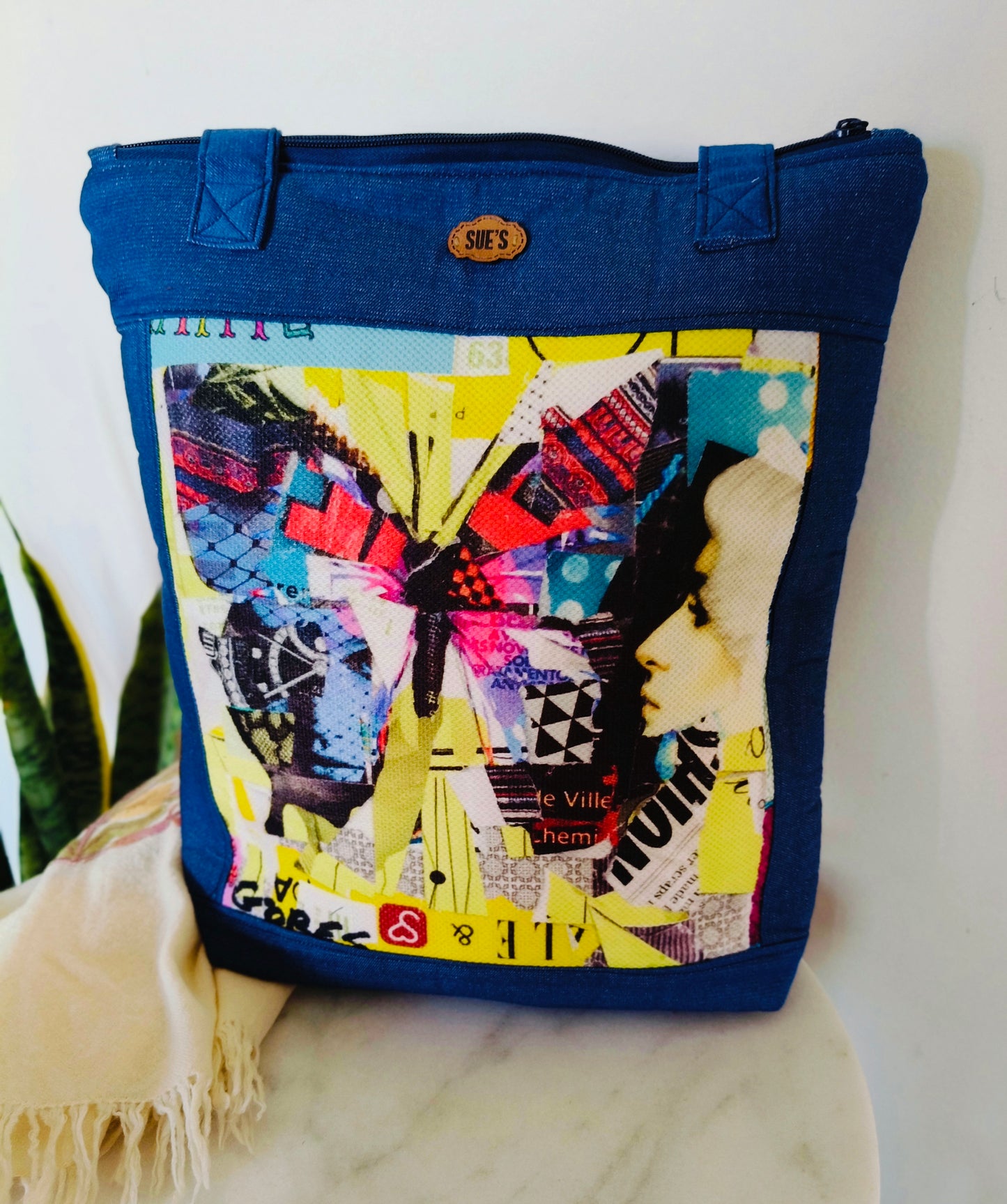 Denim Butterfly Tote Bag 40*35cm