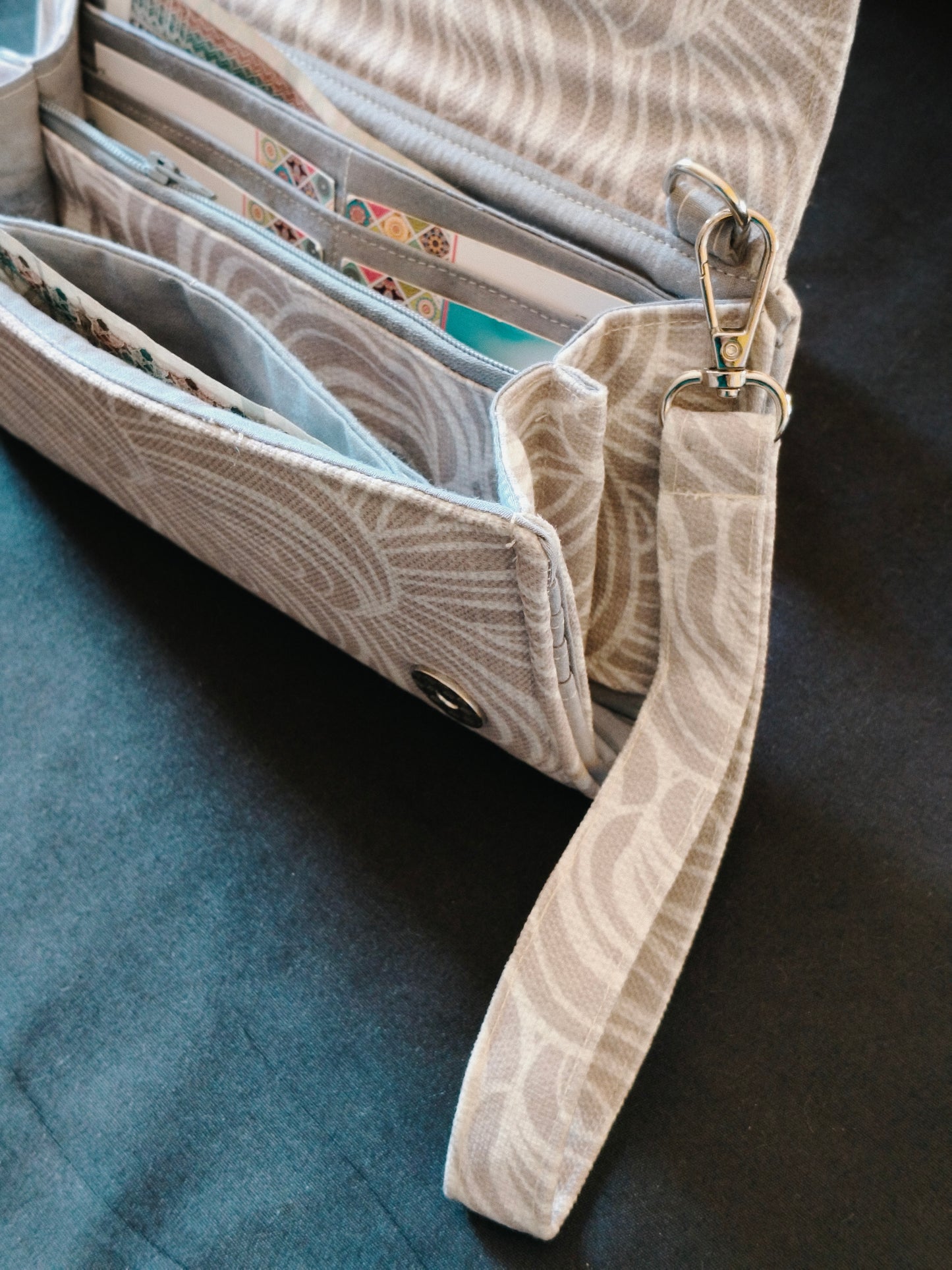 soft beige   big Wallet with  chain Cross hand