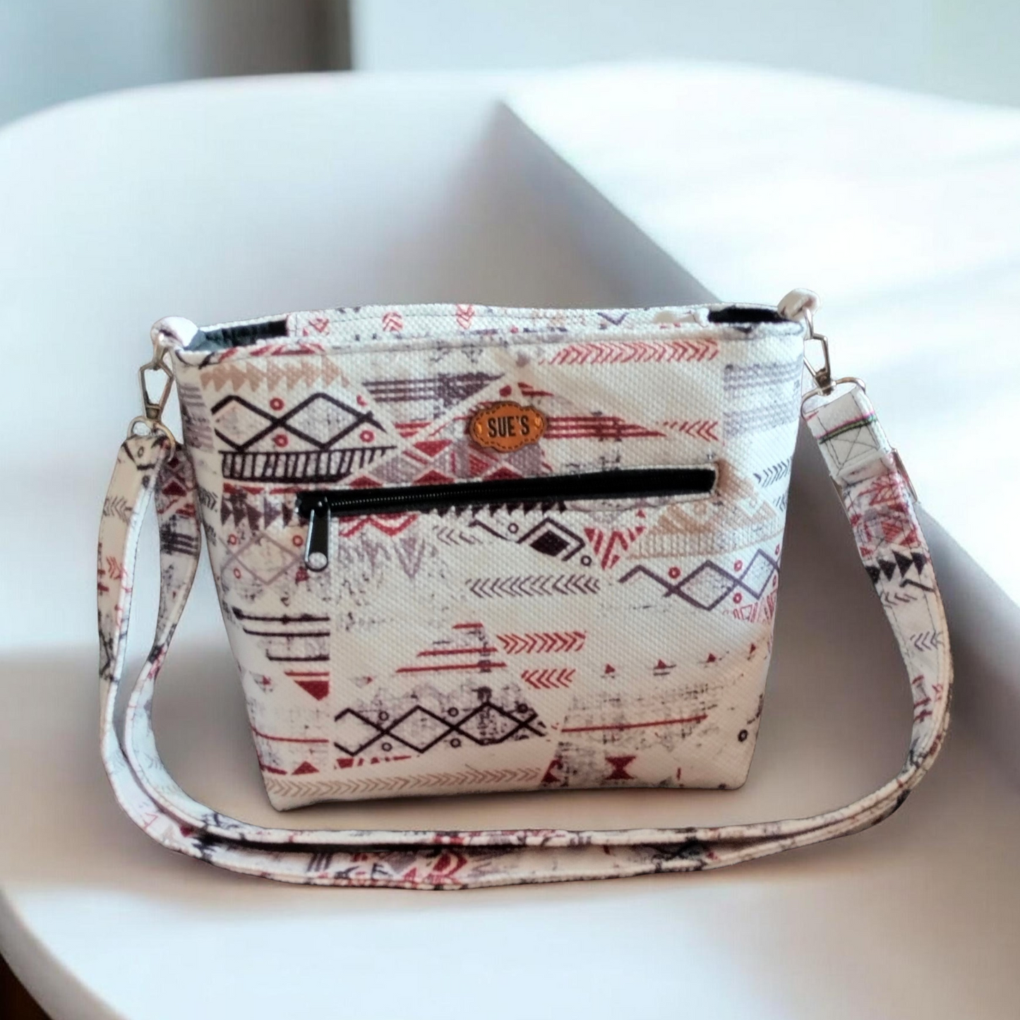White  geometric Patchwork Medium Cross Bag 30*25cm
