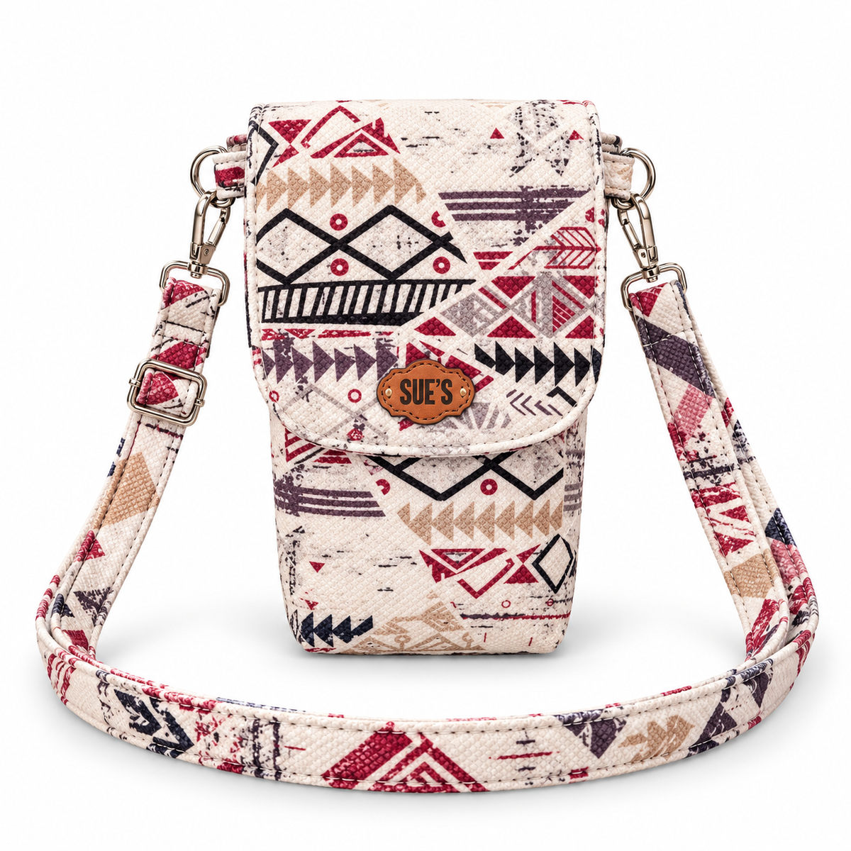White geometric Mobil Cross Bag