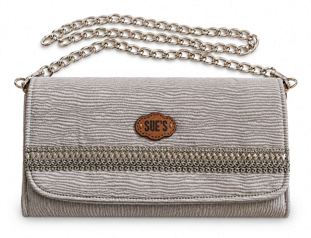 silver evening big Wallet with  chain Cross hand