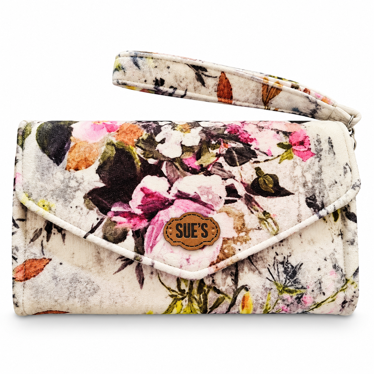 white flowers Velvet Large Wallet