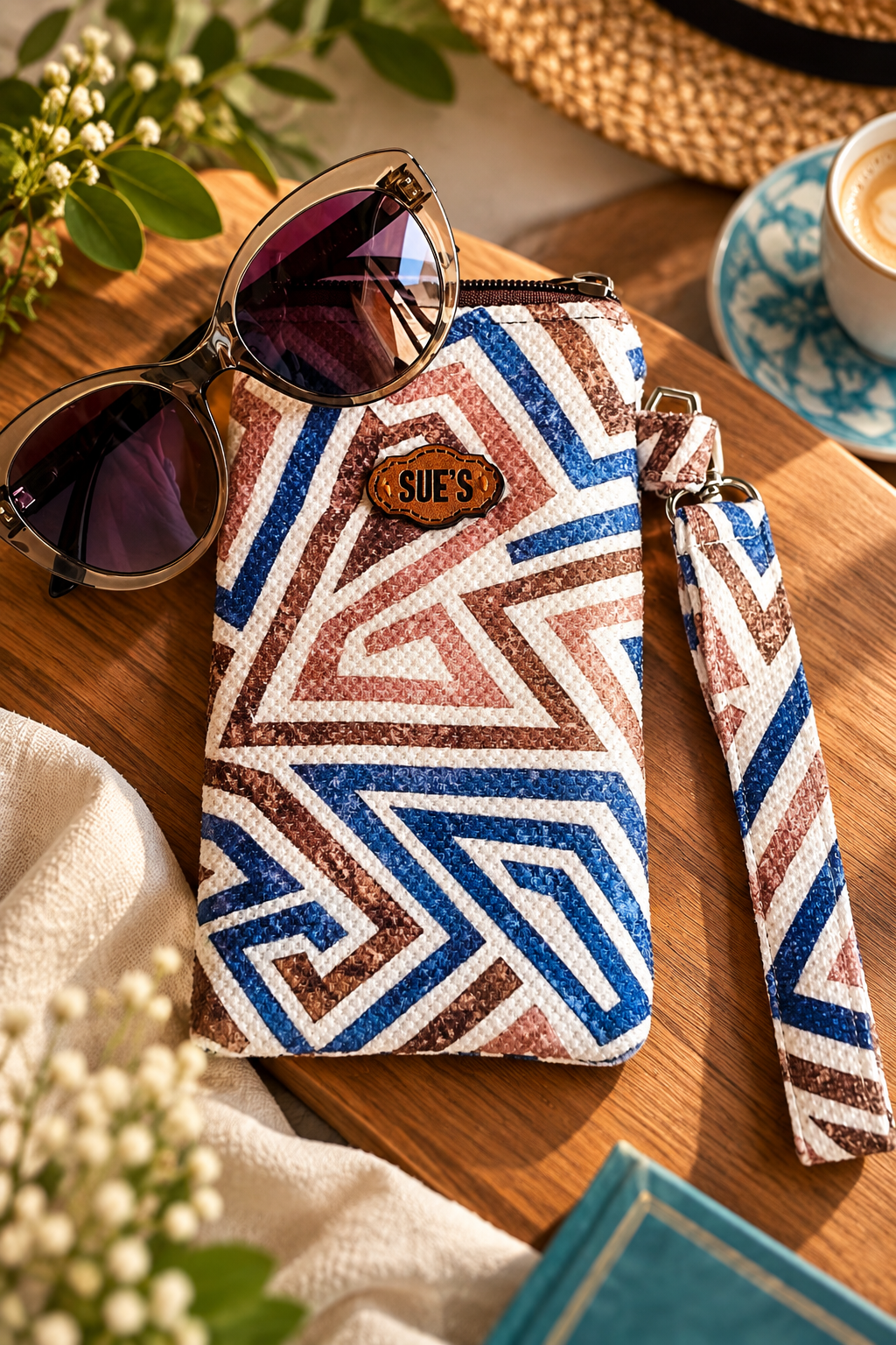 blue geometric long Glasses Case