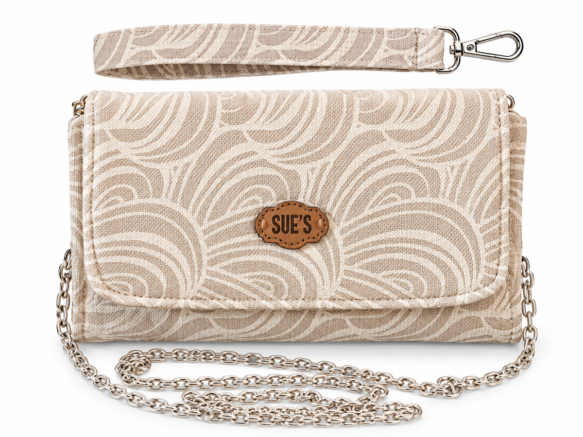 soft beige   big Wallet with  chain Cross hand