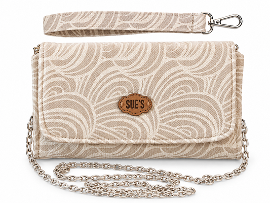 soft beige   big Wallet with  chain Cross hand