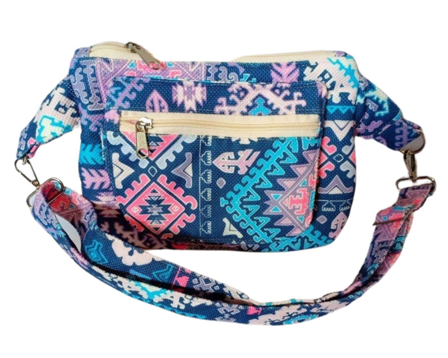 Deep blue  geometric Handmade waist bag