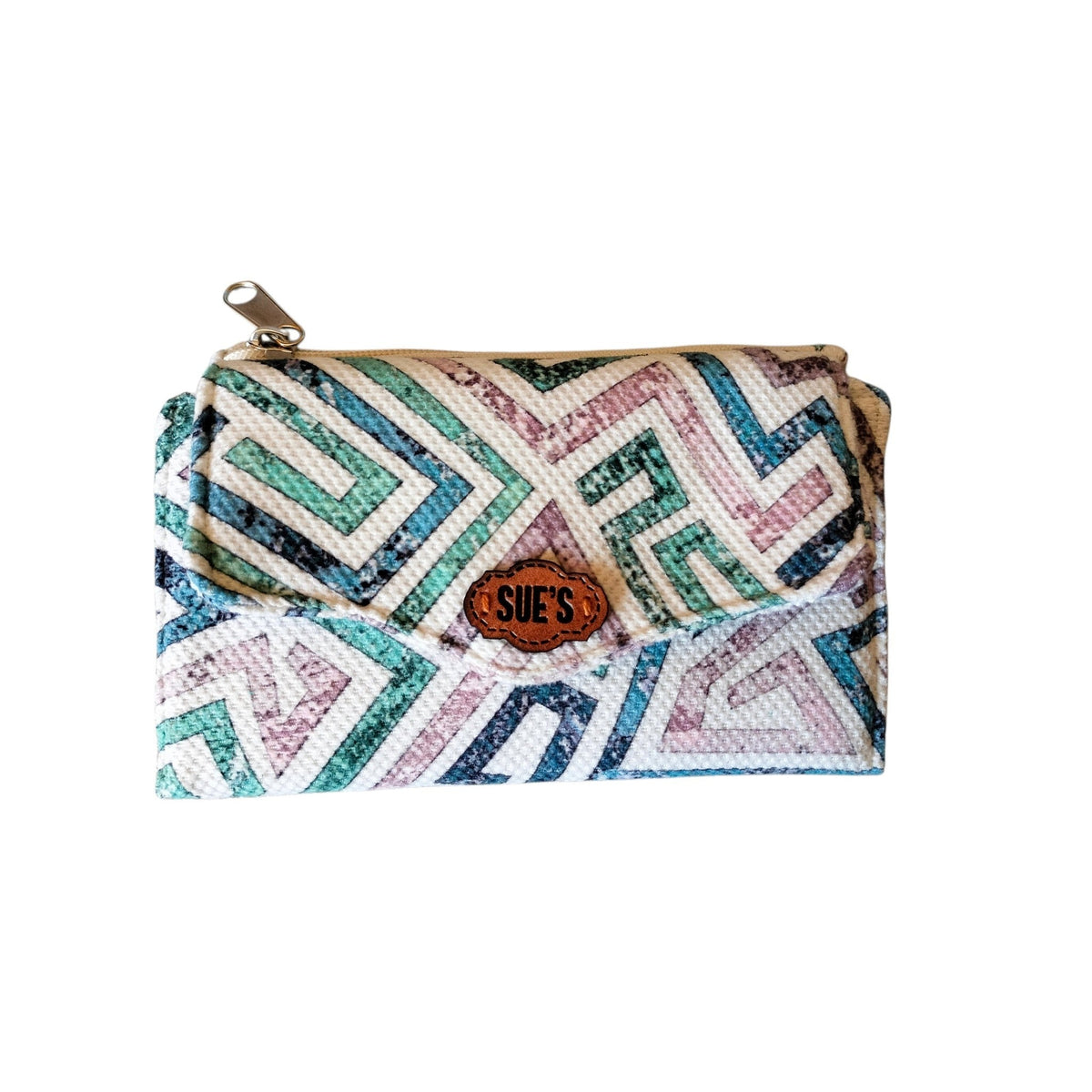 Aqua geometric trifold wallet
