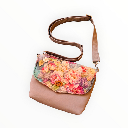 Beige flower color small cross bag