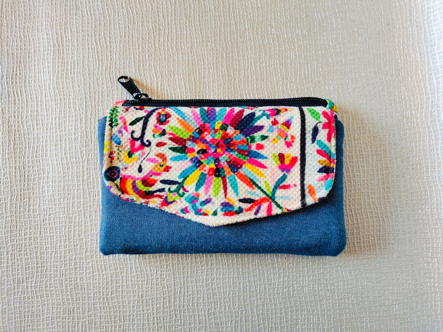 Jeans with embroidery  design trifold wallet