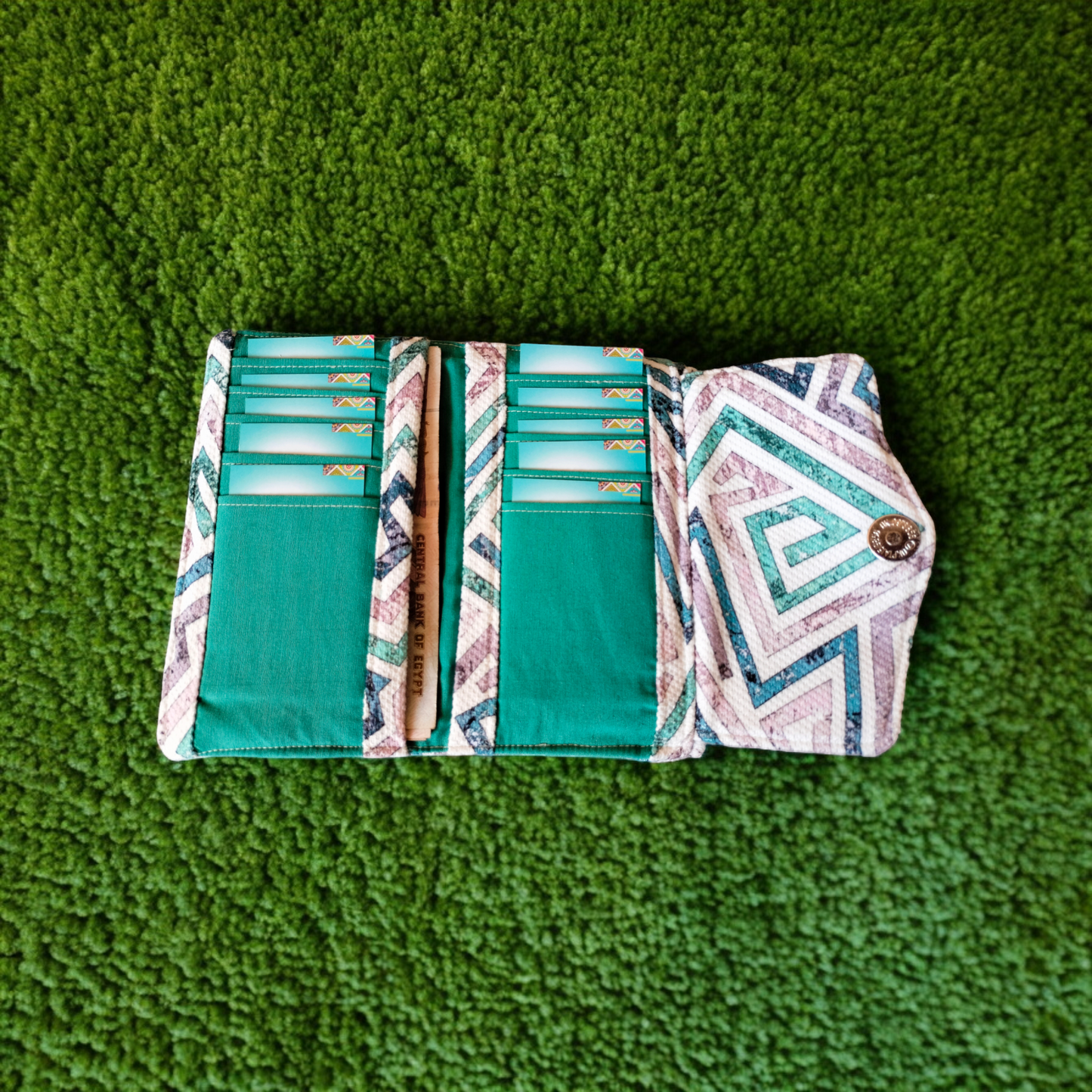 Aqua geometric trifold wallet