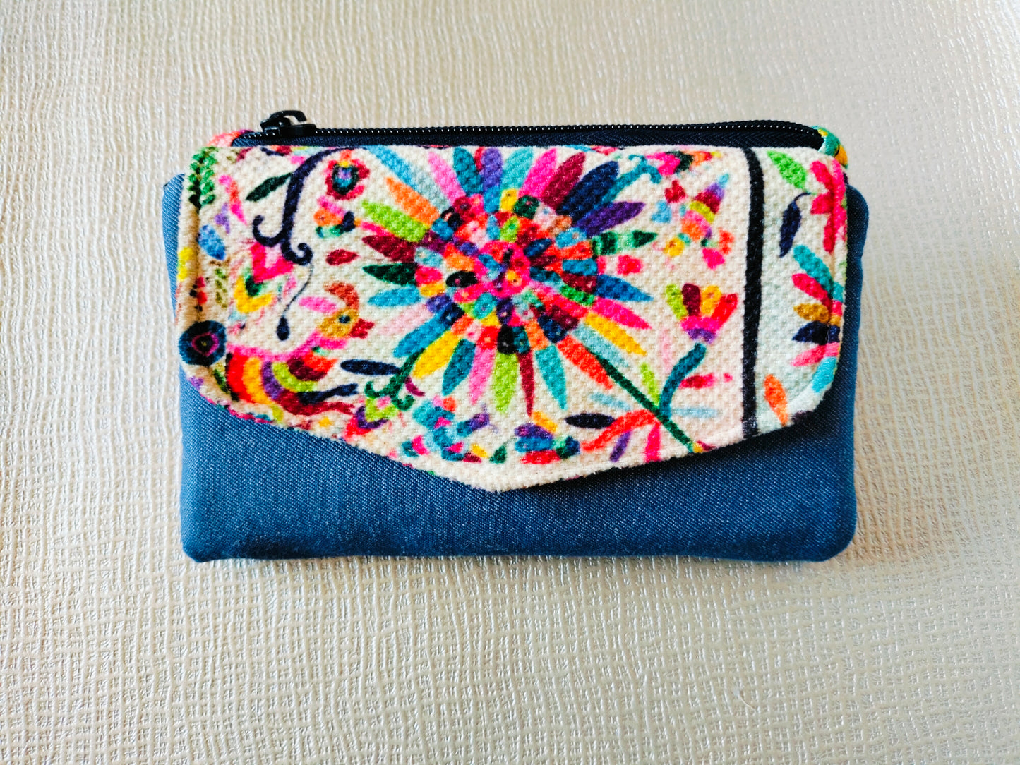 Jeans with embroidery  design trifold wallet