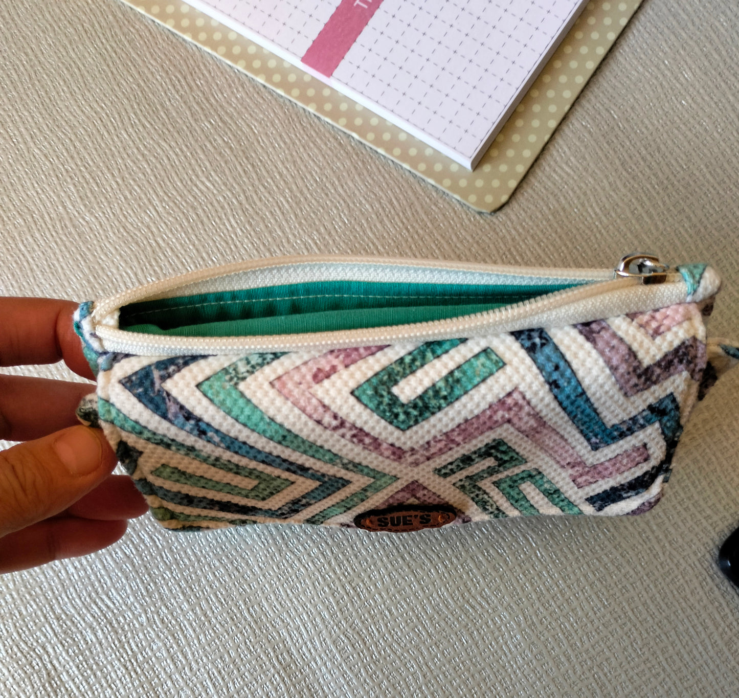 Aqua geometric trifold wallet