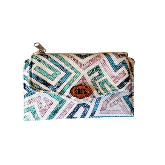 Aqua geometric trifold wallet